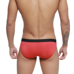 Metro male wear expose brief red 2207-12 red swim trunks with black waistband designed for comfortable swimming