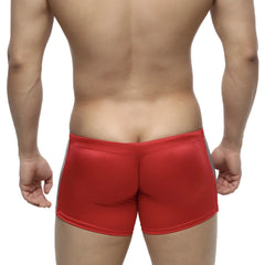MetroMaleWear Extreme Square red metallic swim trunks with gray side panels designed for performance and style