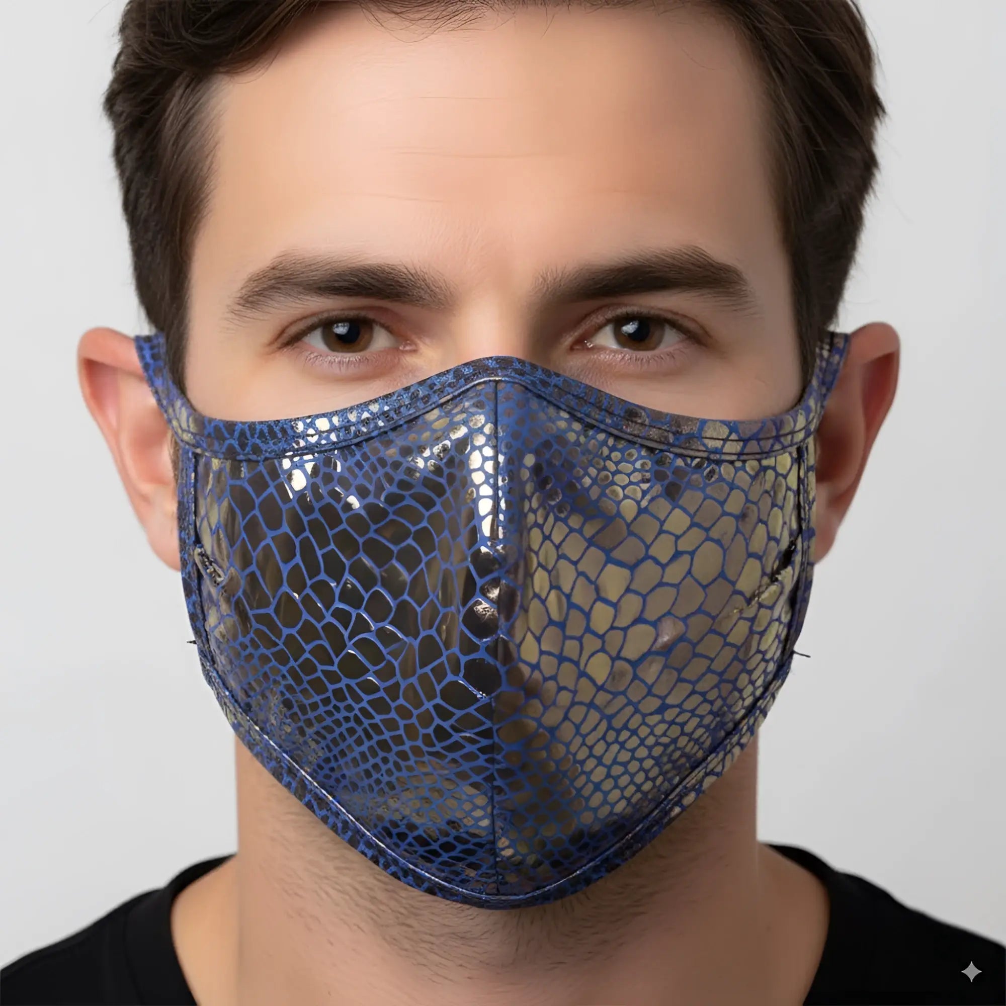 MetroMaleWear face mask dragon 0111-65 shimmering blue snakeskin patterned with glossy textured finish