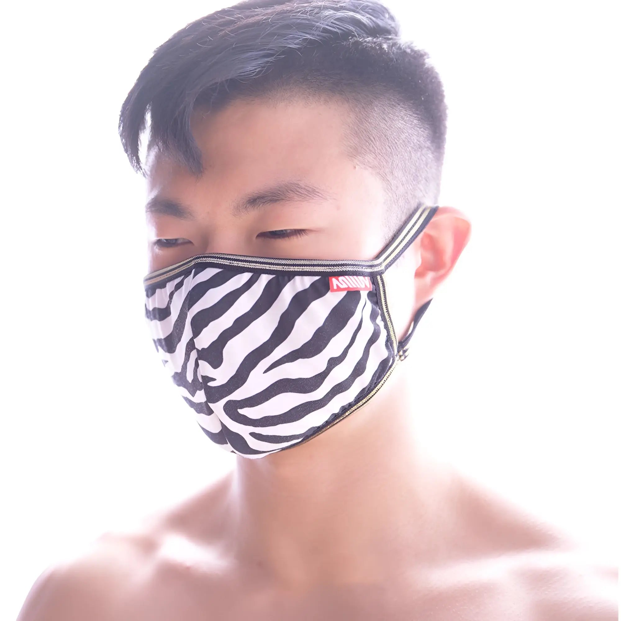 MetroMaleWear face mask zebra 0111-68 black and white zebra striped fabric with zipper closure for secure fit