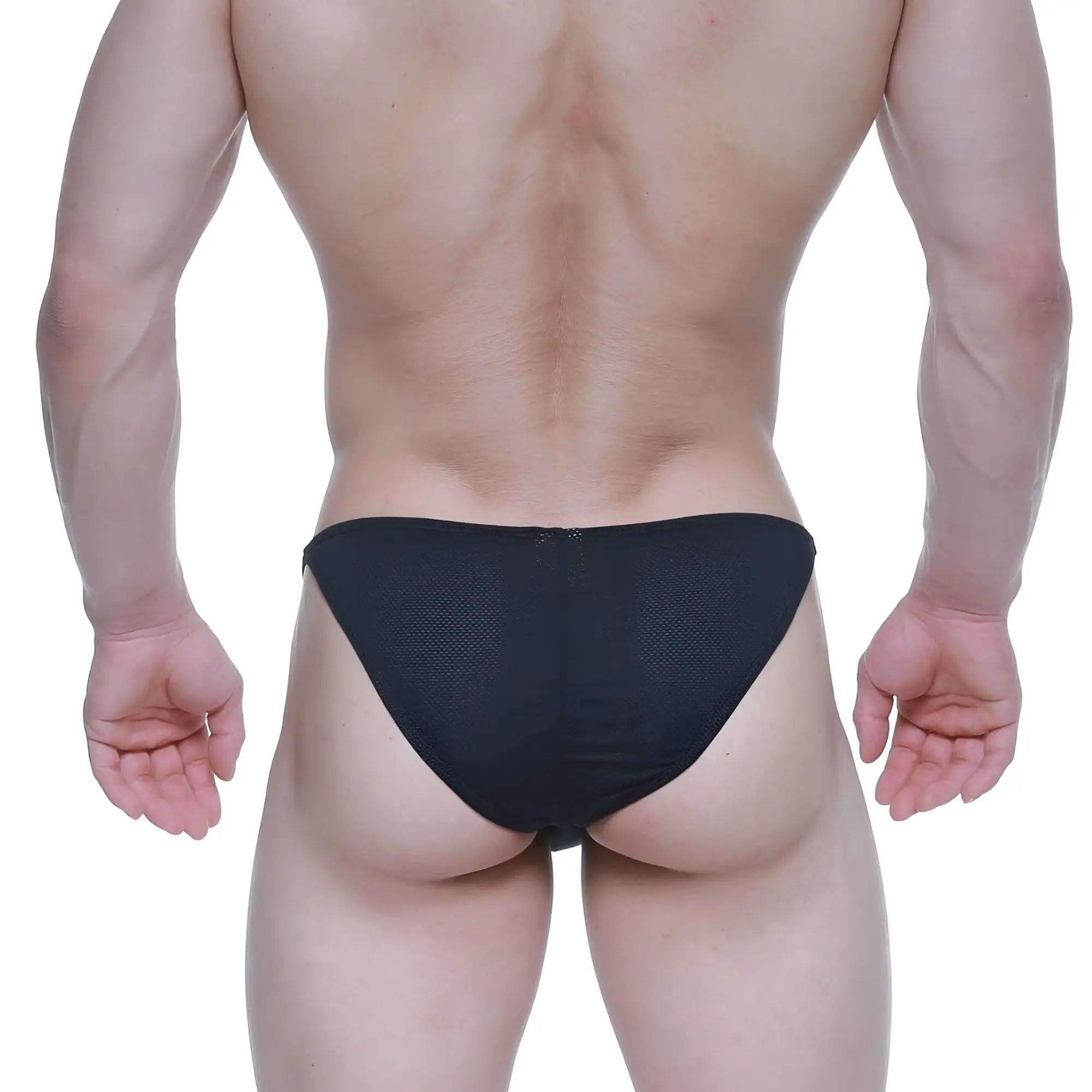 Black mesh briefs with zipper closure at the back metroMalewear fantasy bikini black 6116-20