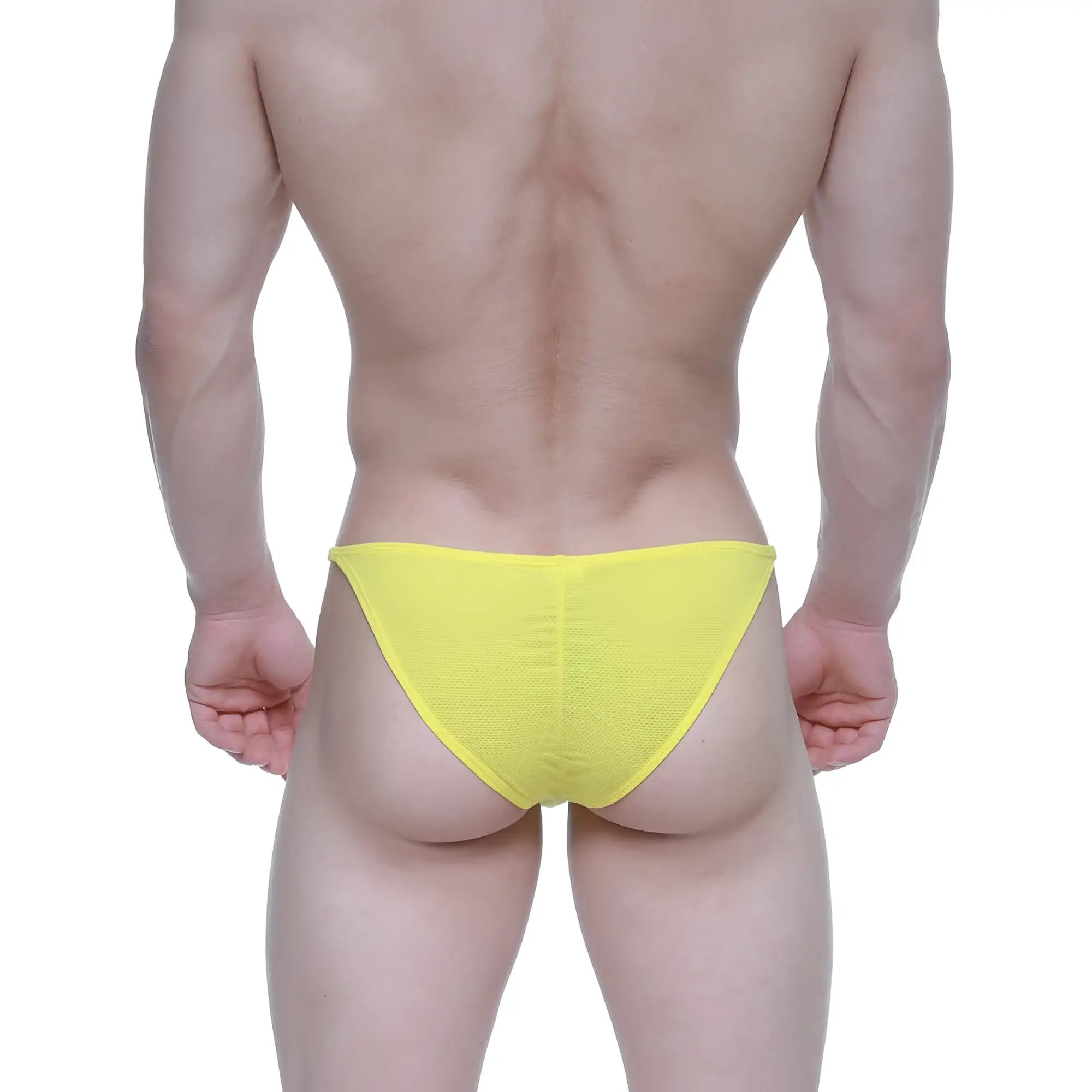 Bright yellow textured fabric briefs metroMalewear fantasy bikini yellow 6116-15 front view