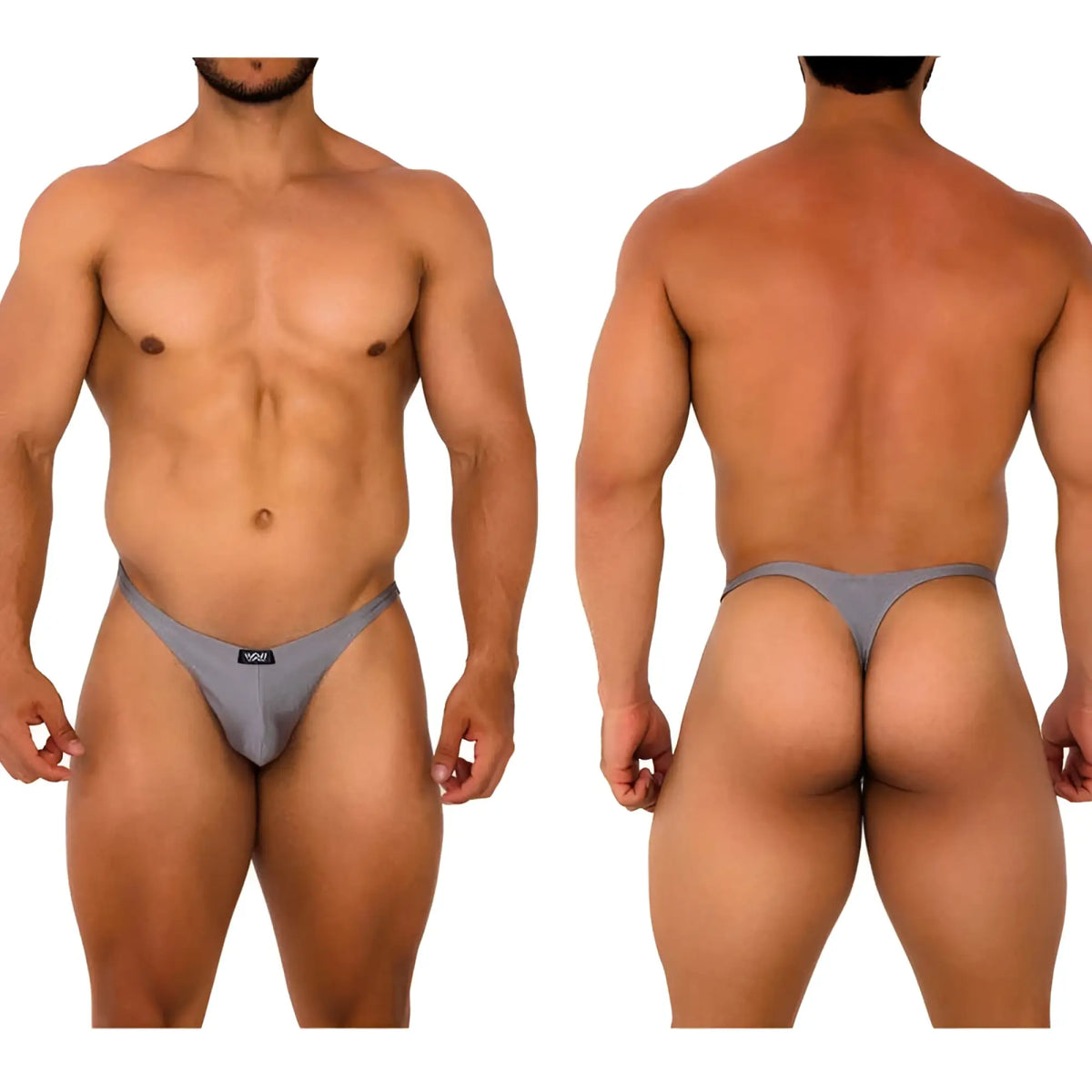 Gray MetroMaleWear Fantasy Thong Platinum 6112-10 with a small black logo on the front for comfortable wear