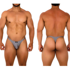 Gray MetroMaleWear Fantasy Thong Platinum 6112-10 with a small black logo on the front for comfortable wear