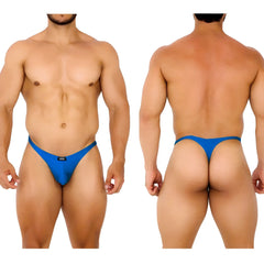 MetroMaleWear fantasy thong royal blue 6112-18 sleek form-fitting blue thong with small black logo on front