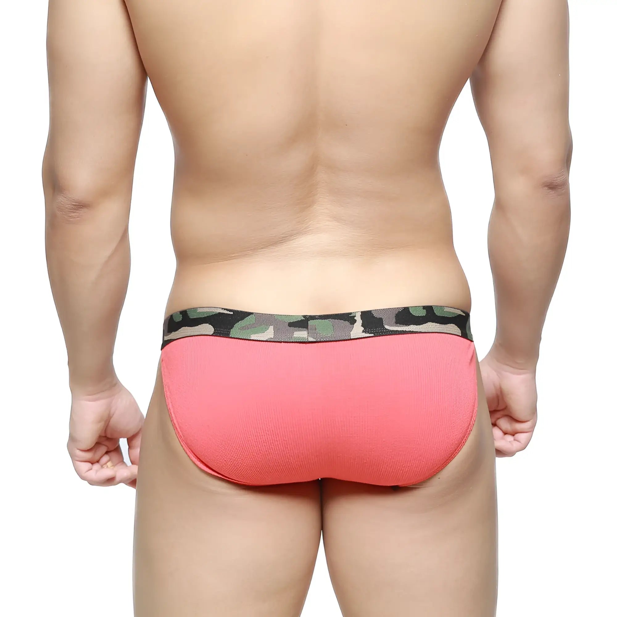 Coral pink metroMalewear Felix bikini briefs with camouflage-patterned waistband for stylish daily wear