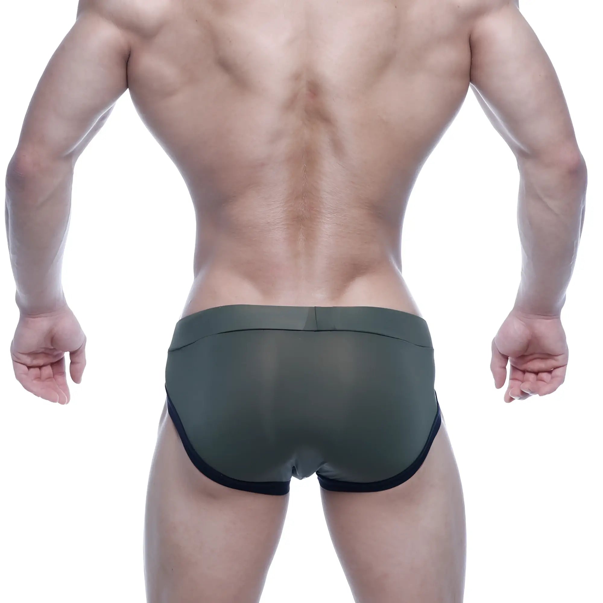 Olive green sheer briefs with black trim by metromalewear filosofico bikini 2304-26 for men