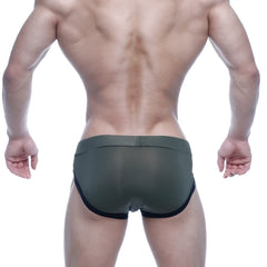 Olive green sheer briefs with black trim by metromalewear filosofico bikini 2304-26 for men