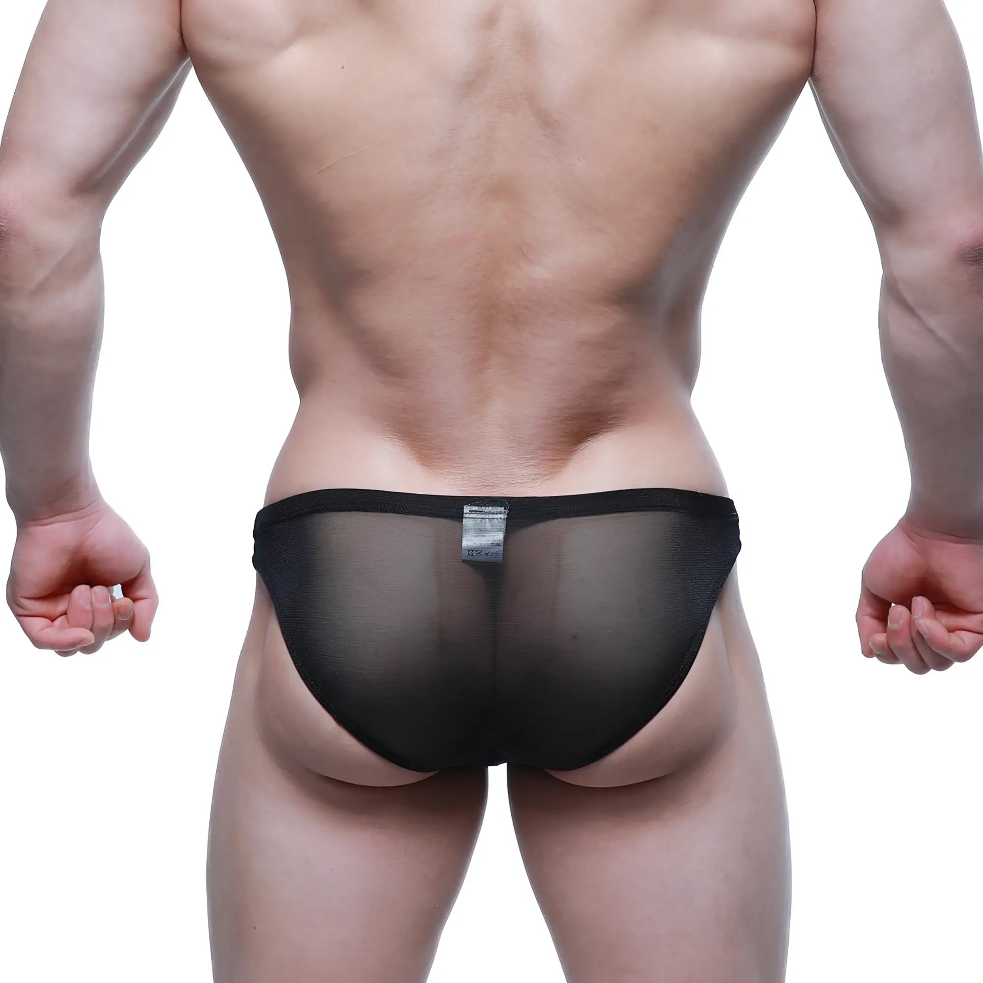 Black sheer mesh briefs with a solid black waistband metro malewear fior bikini 3603-72 front view