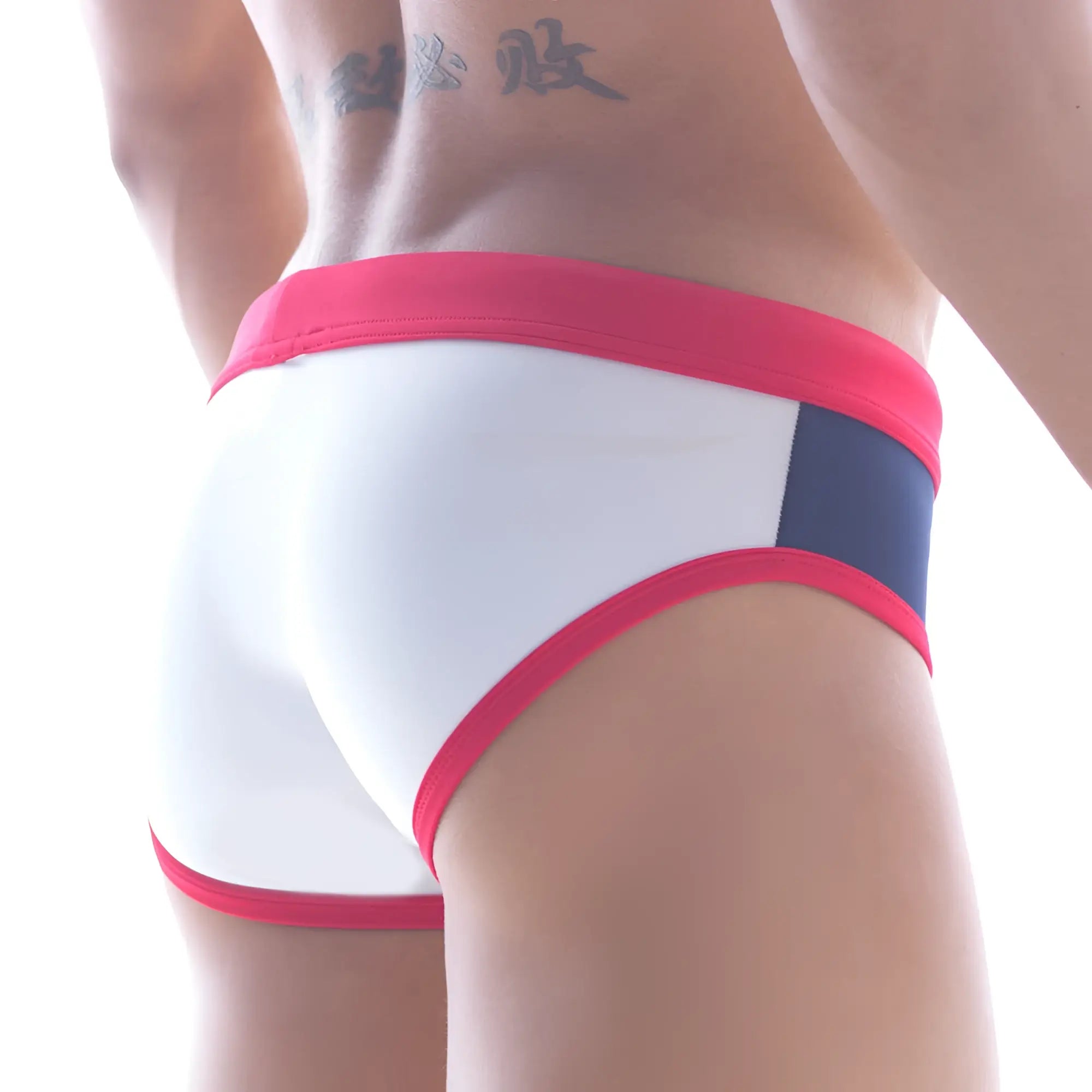 Metro male wear fira string swim brief red 4924-12 white briefs with bold red waistband and navy blue trim