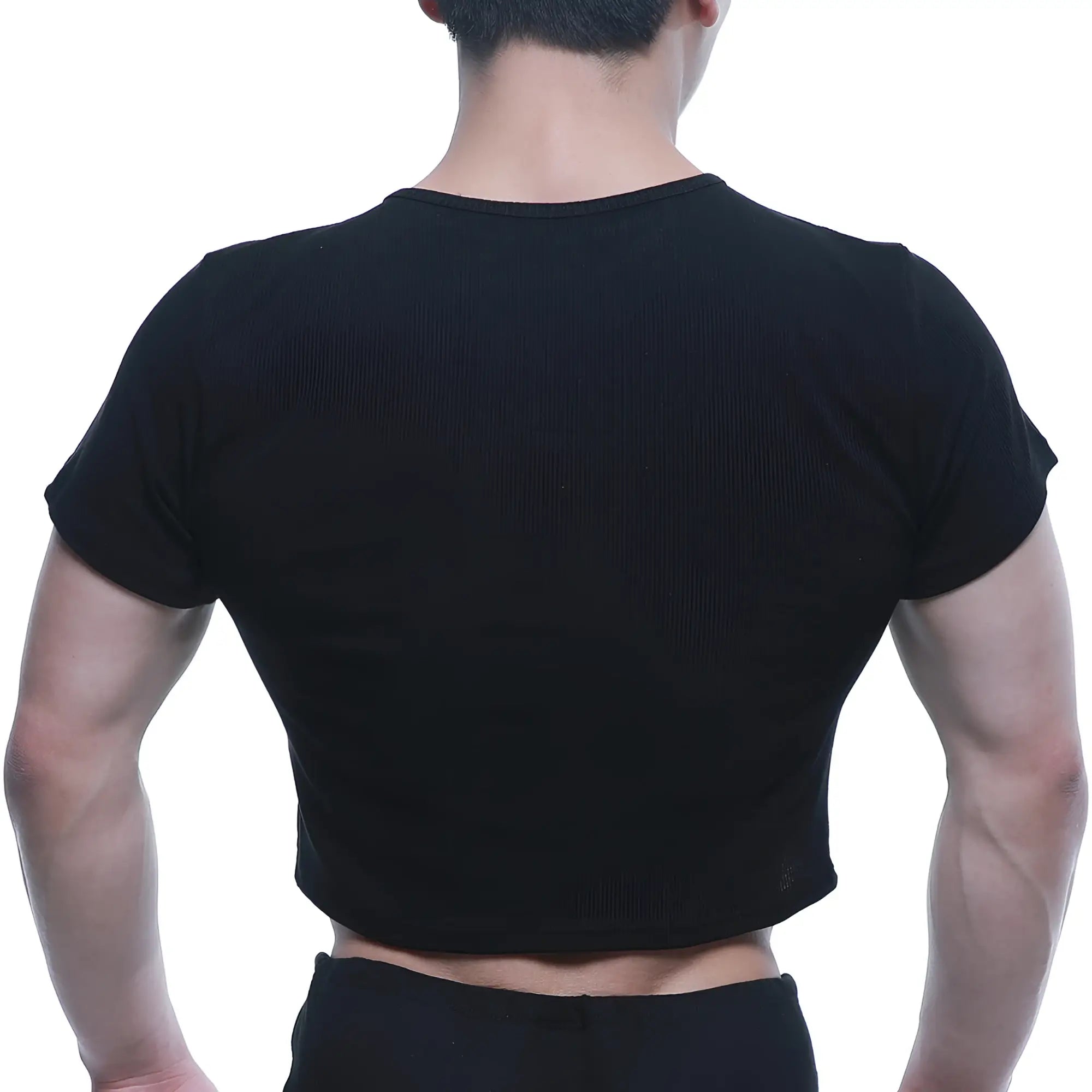 MetroMalewear fit black t-shirt with ribbed neckline and hem in cropped short-sleeve design