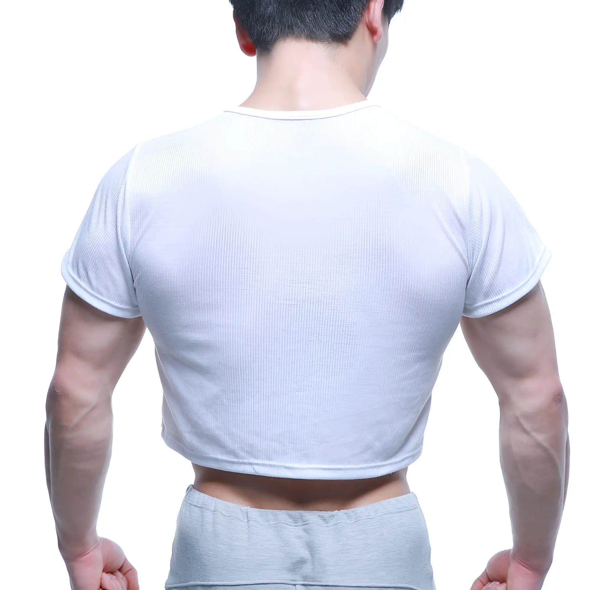 White ribbed short sleeve crop top from metromalewear fit t shirts collection in soft breathable fabric