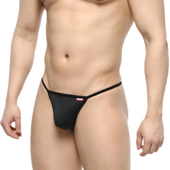 Black mesh thong metro male wear flex string 2114-20 with red and white logo on waistband front view