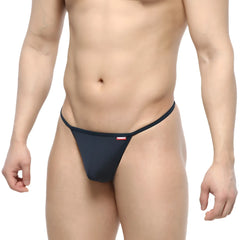 Black thong with a small red logo on the waistband from metromalewear flex string navy 2114-28 showing the back side
