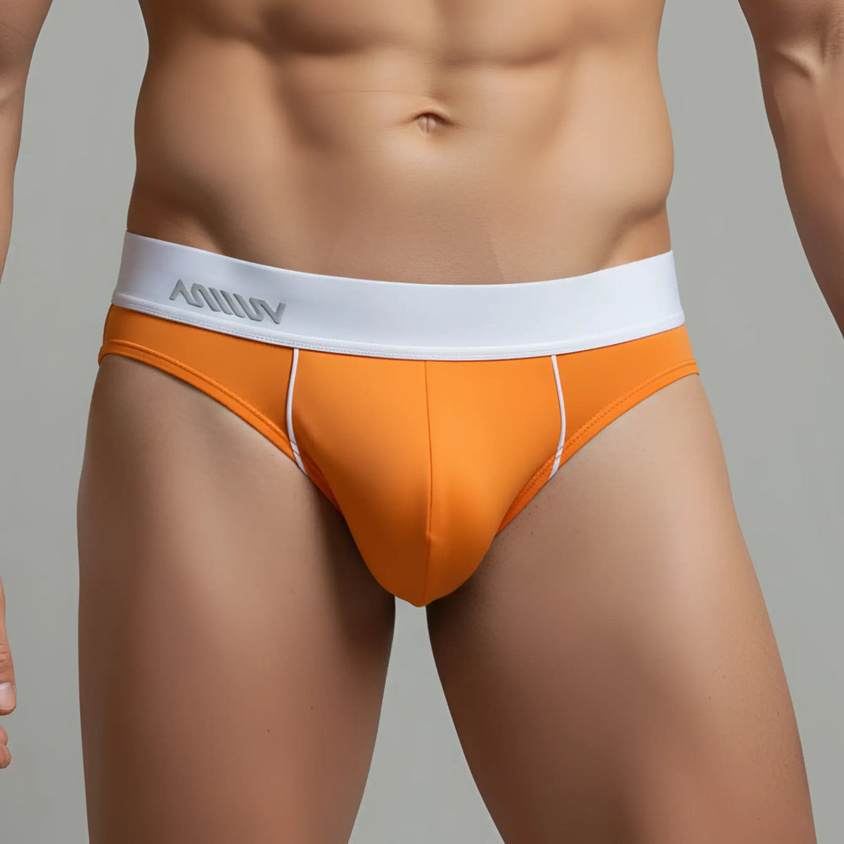 Metro malewear flow brief orange 6113-14 mens orange briefs with white kolly waistband and subtle white side stitching