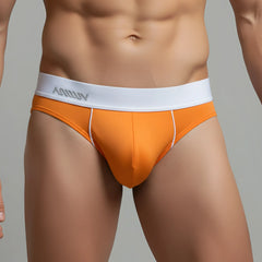 Metro malewear flow brief orange 6113-14 mens orange briefs with white kolly waistband and subtle white side stitching