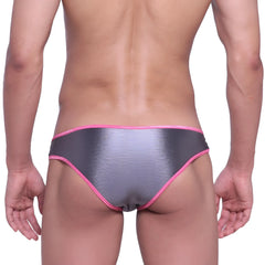 MetroMaleWear focus brief metallic gray with silver metallic fabric and vibrant pink trim for stylish comfort