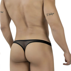Black sheer mesh thong with solid black waistband by MetroMaleWear Fortuna thong white 2962-60 front view