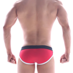 MetroMaleWear frame swim brief white 4916-81 in red with black waistband and white trim for swimming use