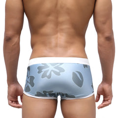 Light blue briefs with gray floral pattern and white trim from metromalewear fresco swim trunk natural 4944-52 collection