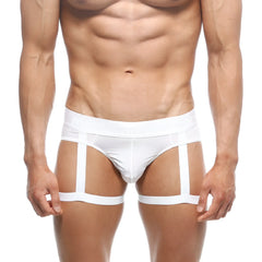 MetroMaleWear garter hip brief white with sheer mesh panel and three vertical straps for an athletic minimalist design