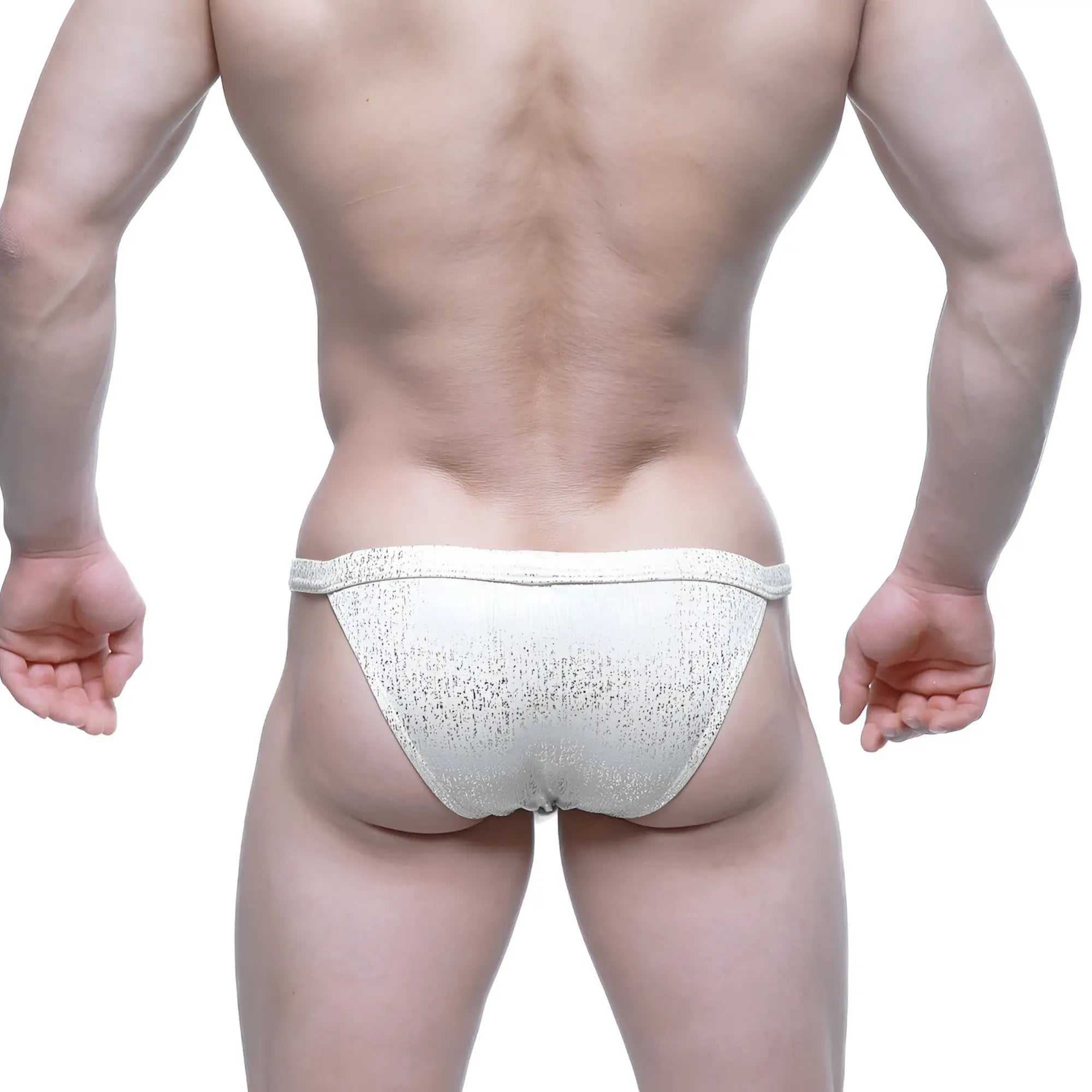 White textured briefs with a subtle shimmering finish metro malewear gloria bikini 4004-52 front view