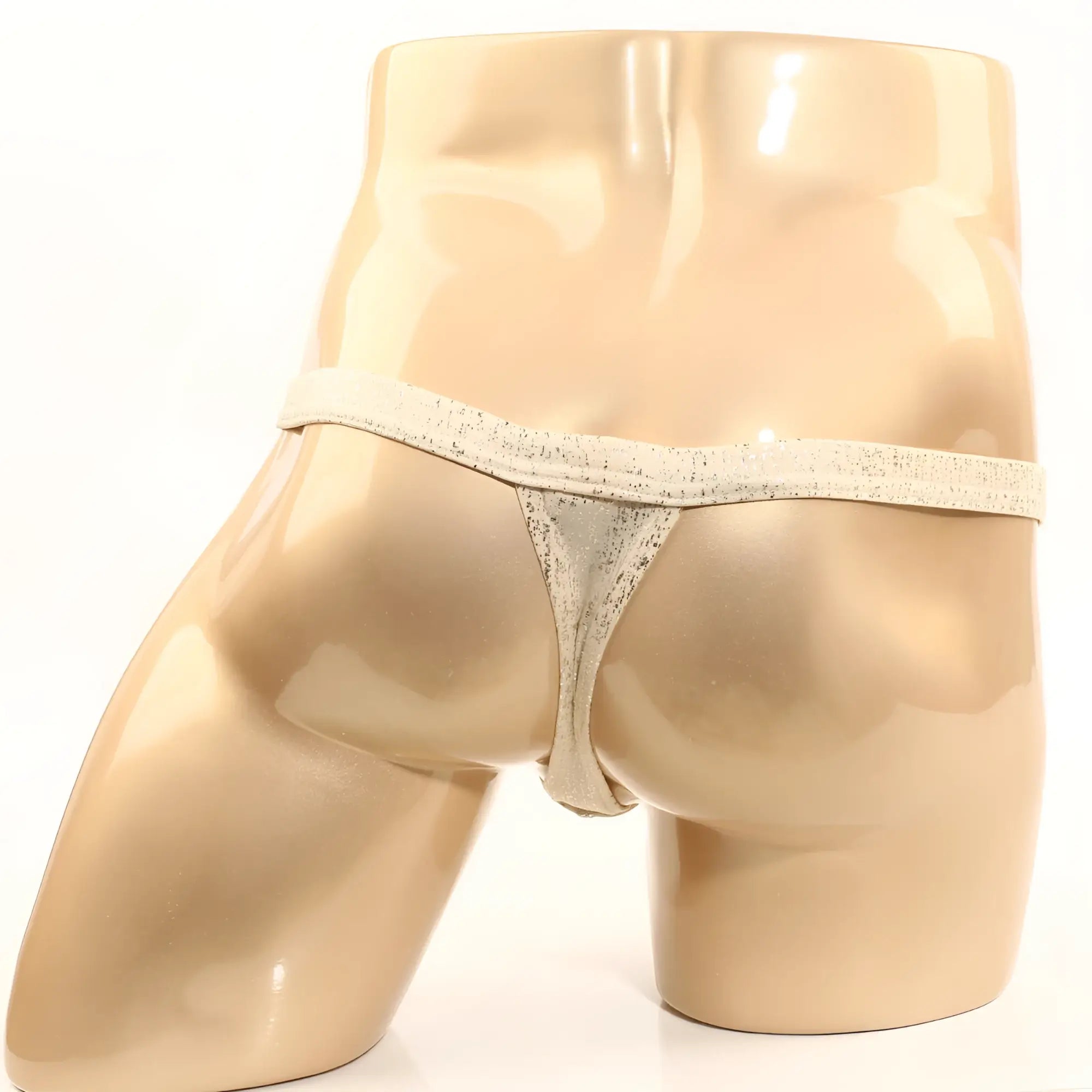 Metallic silver MetroMaleWear Gloria Thong 4002-52 with textured glittery finish and thin straps for men