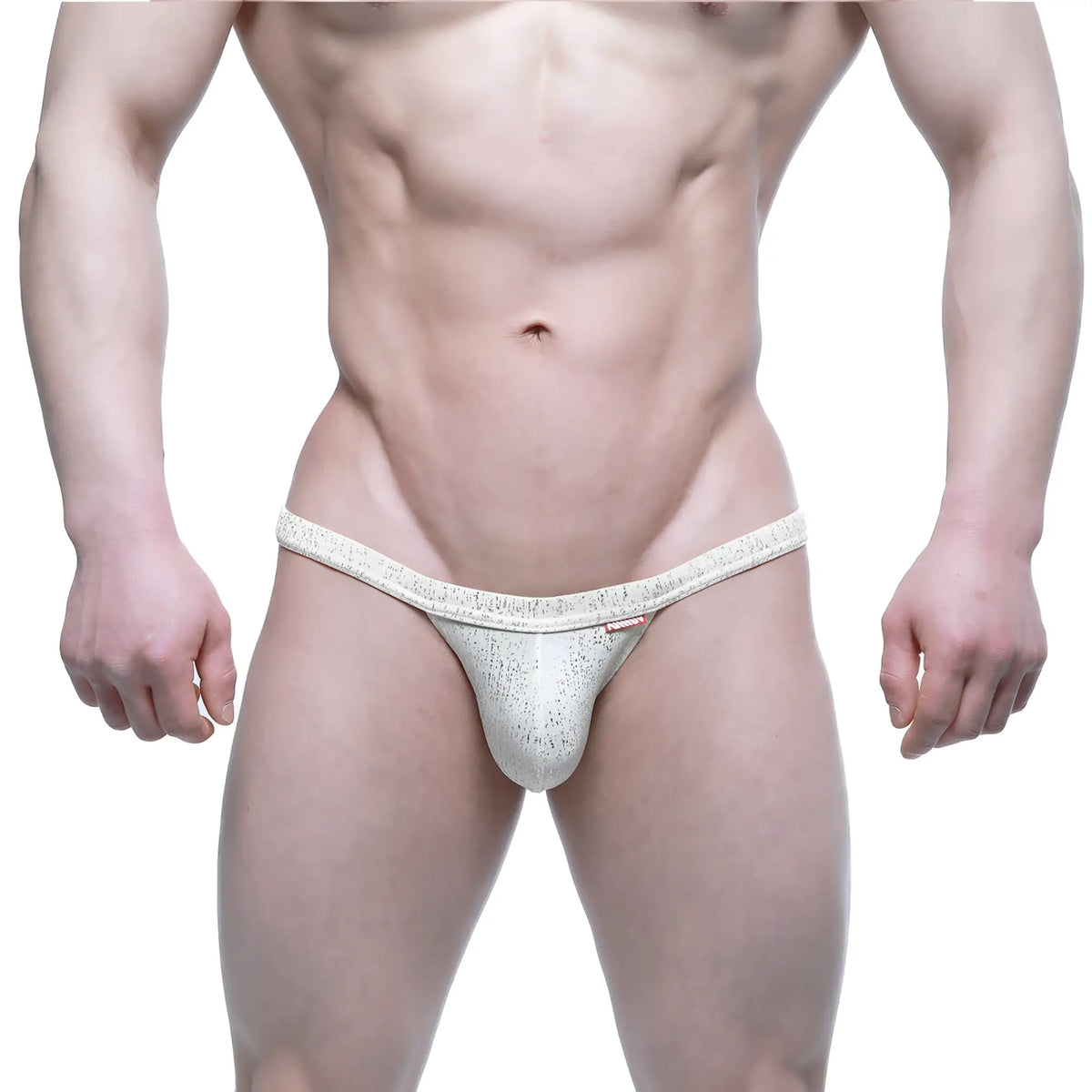 MetroMaleWear Gloria thong 4002-52 silver textured lace thong with subtle pattern and small red brand tag on the side