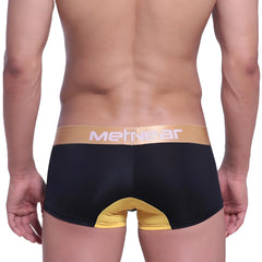 Black and gold MetroMaleWear goldmine short boxer 7 inch 2022-C20 showing contrasting yellow back panel briefs