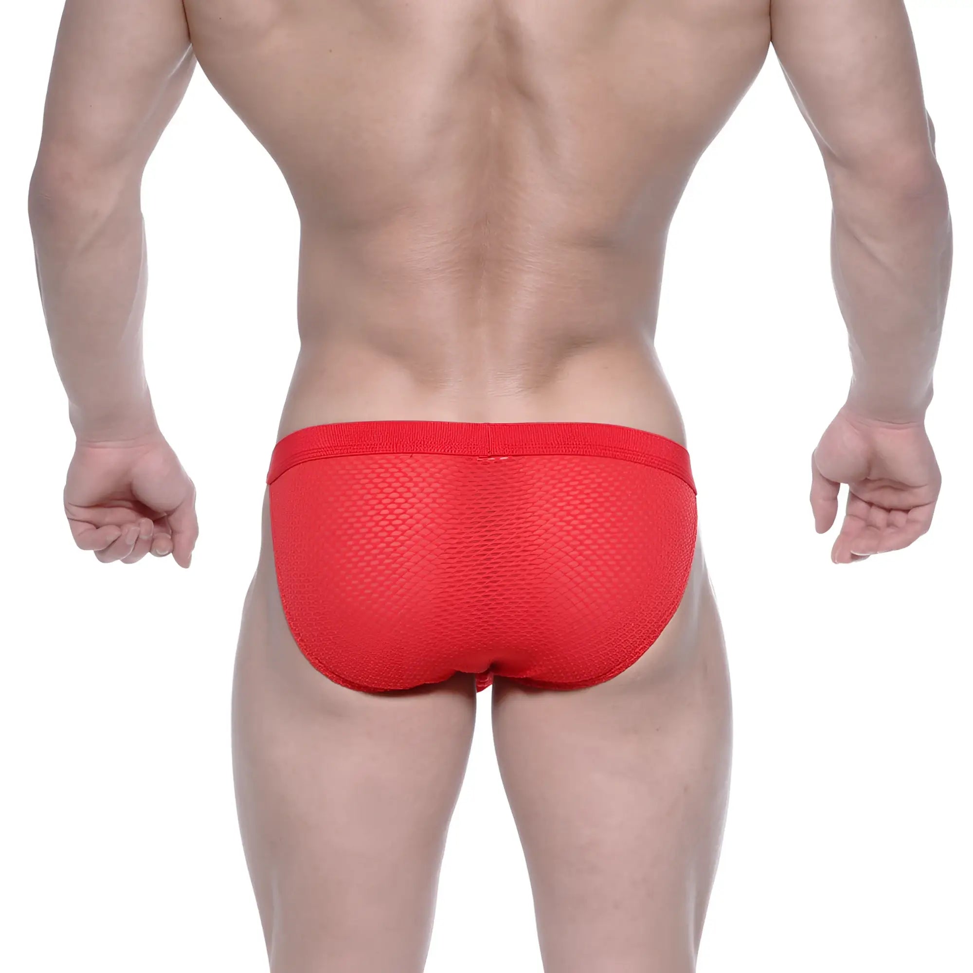 MetroMaleWear grabit bikini red mesh briefs with solid red waistband showcasing breathable mesh fabric