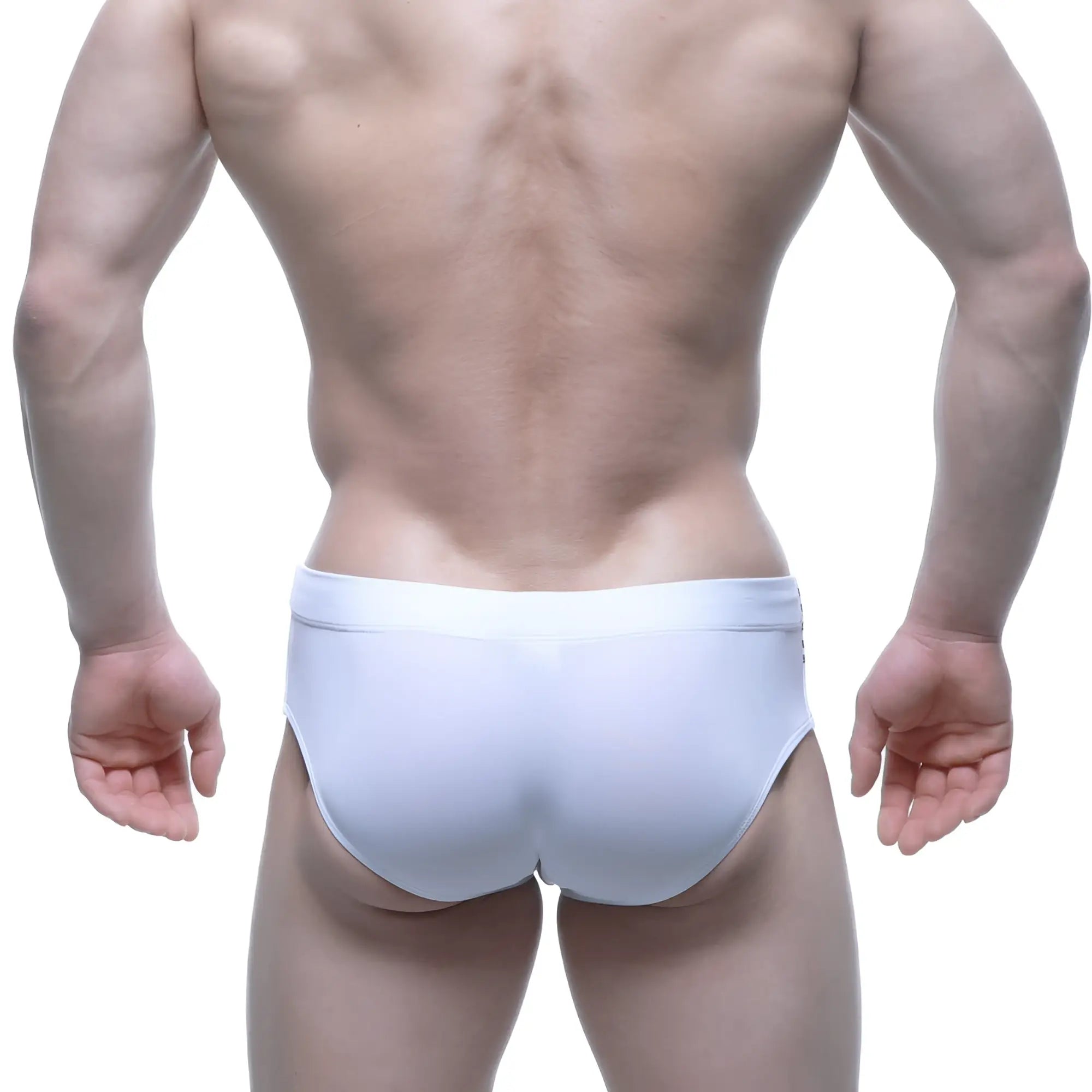 White briefs with a smooth form-fitting design from metromalewear greek swim brief black 4918-60 product line