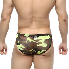 Metromalewear green camo hip brief 5103-81 in green and black camouflage mesh fabric for breathable comfort