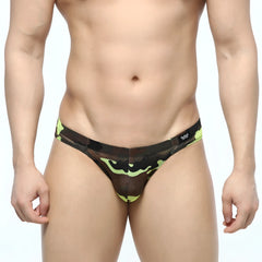MetroMaleWear green camo hip brief 5103-81 black and neon green camouflage mesh thong front view