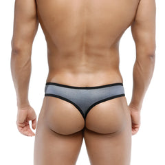 Gray glittery half bikini thong briefs with black trim by metromalewear for stylish men’s underwear wear