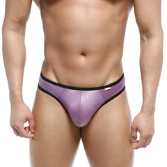 MetroMaleWear half-bikini thong purple metallic briefs with black trim showing front side details