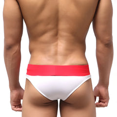 MetroMaleWear Halfback swim bikini white with vibrant red waistband designed for comfortable beachwear use
