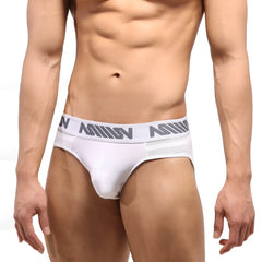 Metro male wear white highcut hip brief mesh stripe with gray million logo elastic waistband 5103-40