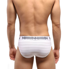 MetroMaleWear highcut hip brief mesh stripe white with white stripes and gray logo waistband band