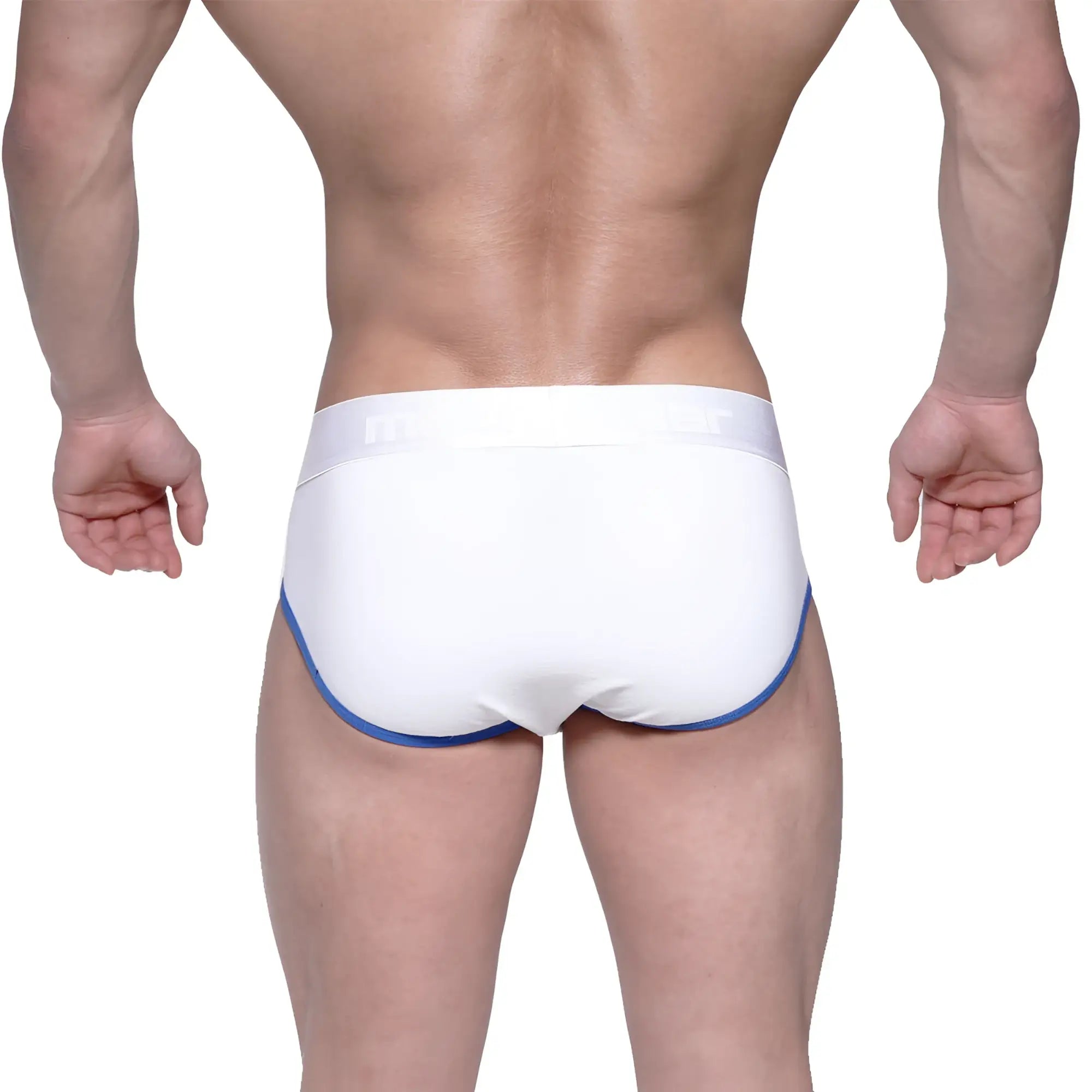 White briefs with blue trim metroMalewear highcut hip brief tiempo 5103-01 soft breathable fabric