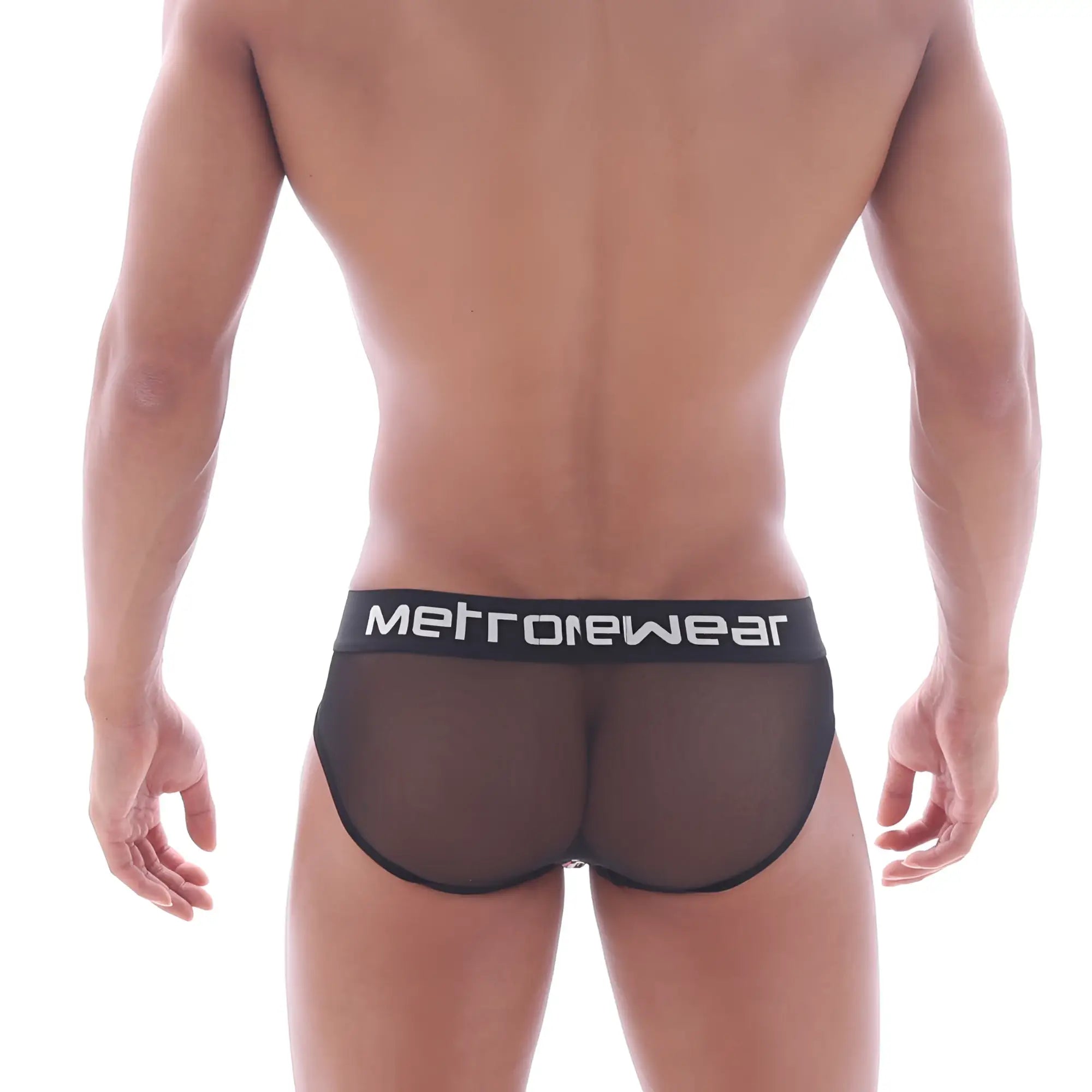 Black mesh hip briefs with a black metrowear logo waistband from the metro male wear hip brief berry 5003 69 collection