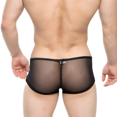 MetroMaleWear HONGOS trunk black mesh briefs with solid black elastic waistband for comfortable everyday wear