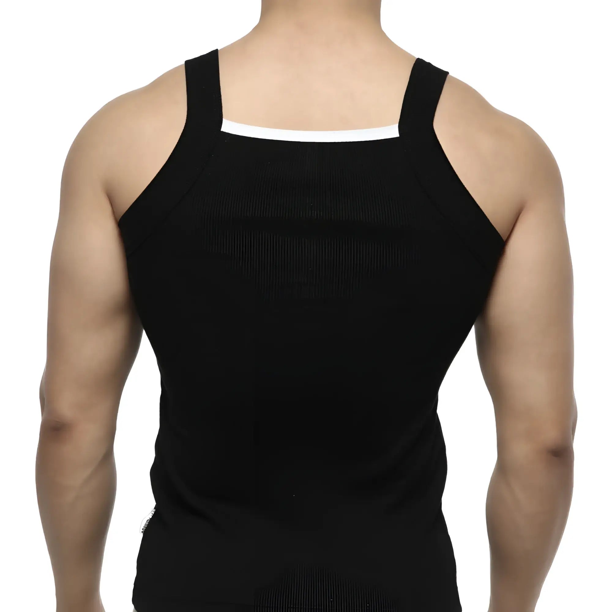MetroMaleWear Hummer tank top black with white trim along the neckline in a comfortable breathable fabric