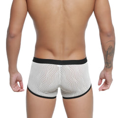 MetroMaleWear Iberico trunk ivory sheer boxer briefs with black trim and wavy line pattern for men