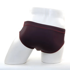 MetroMaleWear Ibiza swim brief black 4928-22 in dark burgundy with contrasting red stitching along waistband and legs