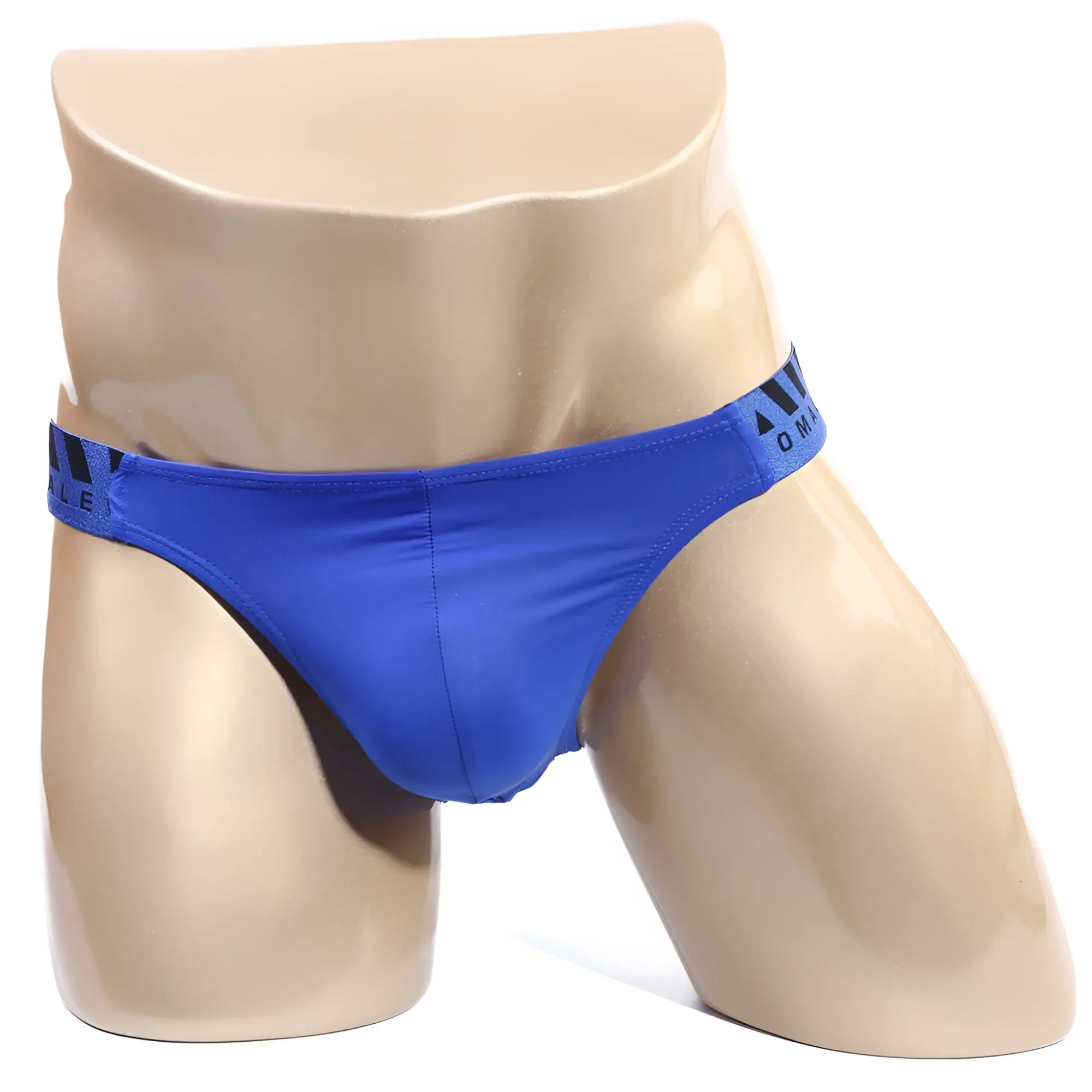 Bright blue metroMalewear inferno bikini briefs with black logo waistband for comfortable everyday wear