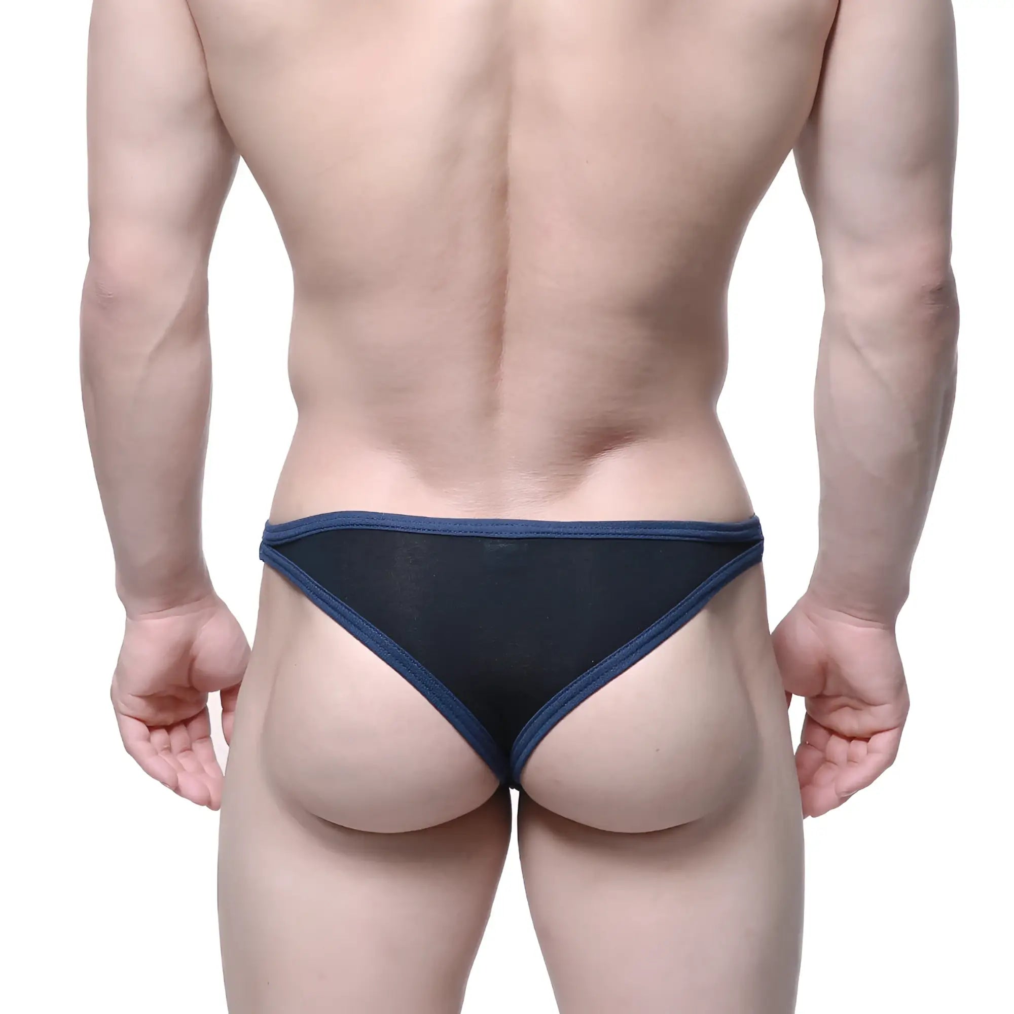 Metro male wear infinito bikini black 6017 20 black mesh briefs with navy blue trim for comfortable everyday wear