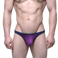 Purple and navy blue mesh thong bikini by metromalewear with a sleek form-fitting design