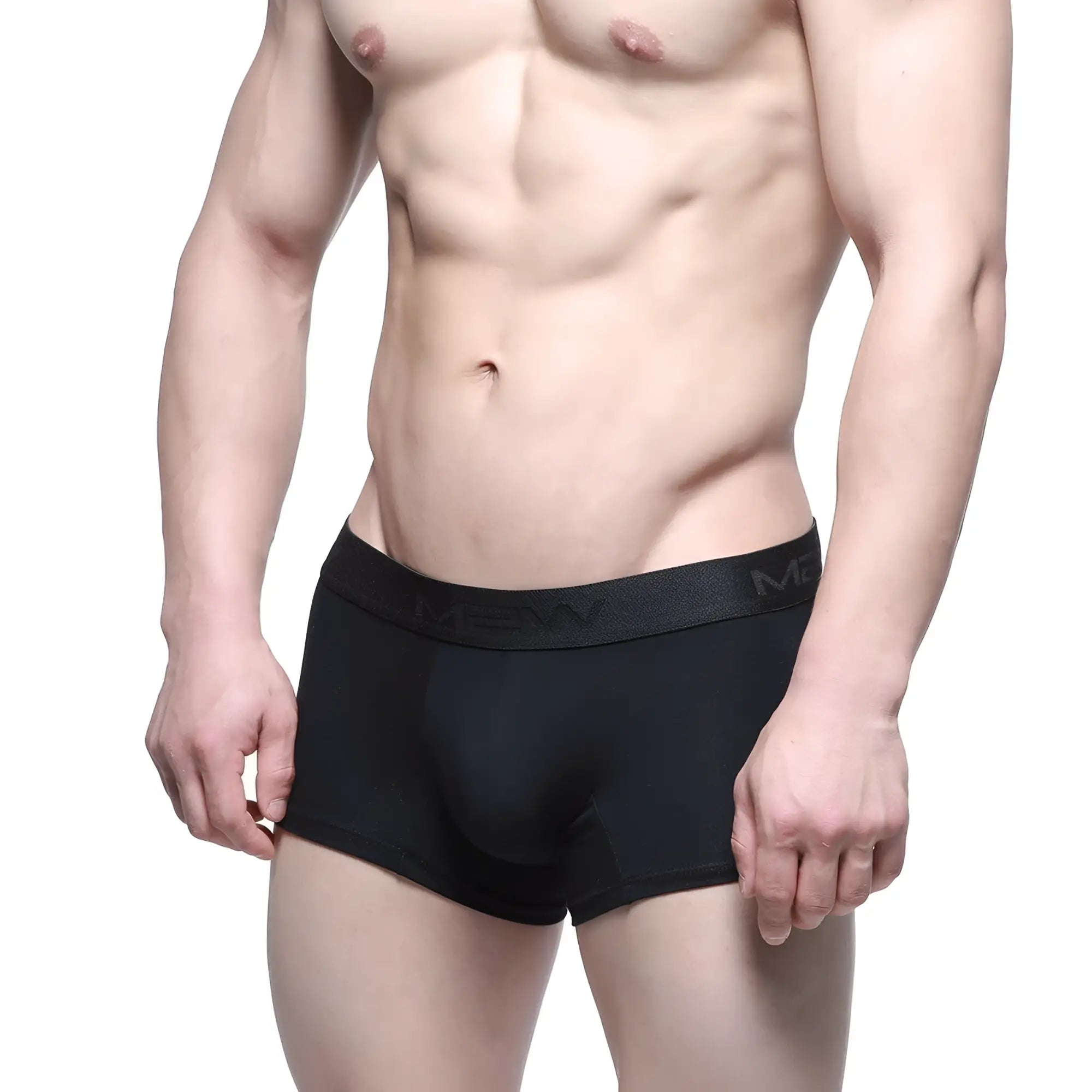 MetroMaleWear intenso short boxer black 7 inch briefs with textured waistband and subtle branding in black fabric