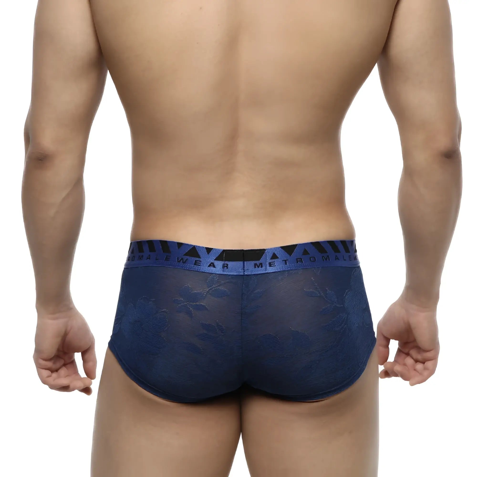 Metro male wear jacquard trunk royal 2026-18 blue lace men’s underwear with patterned waistband front view