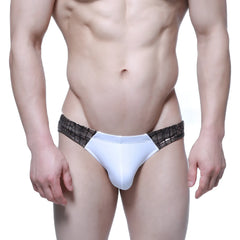 Metro-male-wear kona bikini 5103-c03 white and black lace-trimmed men’s briefs with sleek form-fitting design